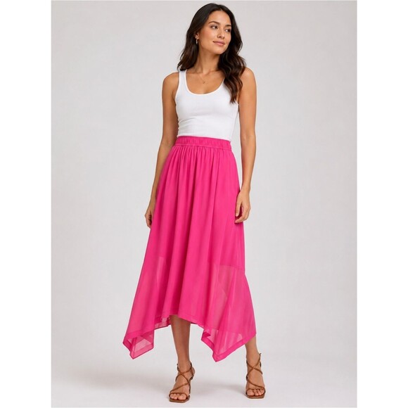 Dkny Dresses & Skirts - DKNY Handkerchief Hem Mixed Media Pull On Elastic Waist Maxi Skirt Pink XL NEW